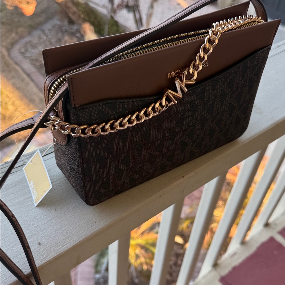 Michael Kors Dark Brown Crossbody with Gold Chain